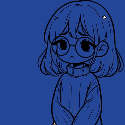 sad girl with glasses in a sweater
