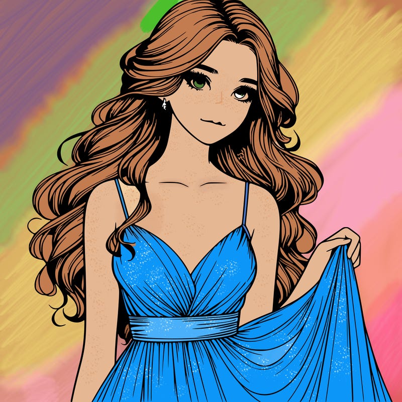 realistic girl in flowy silky prom dress