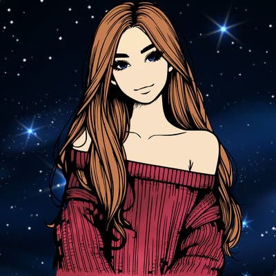 realistic girl with long hair wearing an off the shoulder sweater