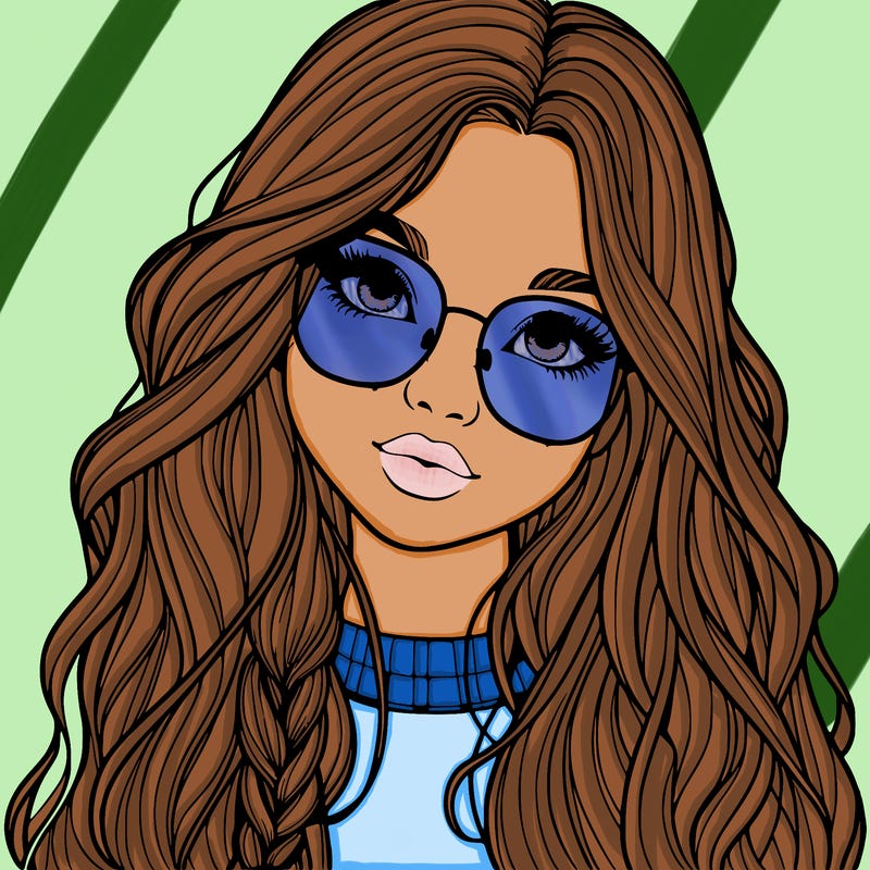 girl with long hair and freckles and glasses realistic
