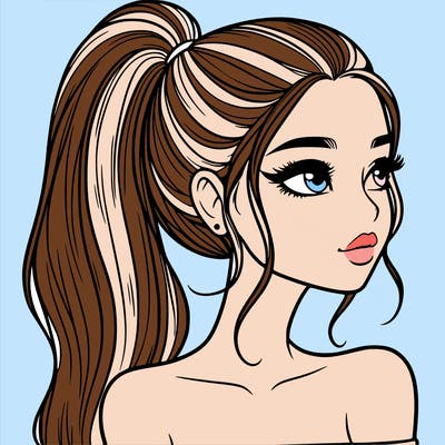 a beautiful and realistic girl with a high pony tail