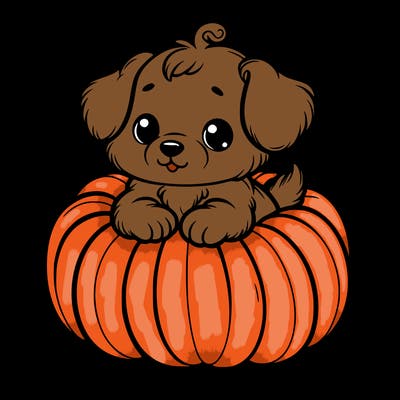 cute little puppy in a pumpkin