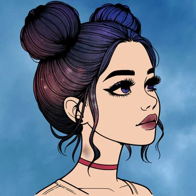 realistic girl with buns on the top of her head