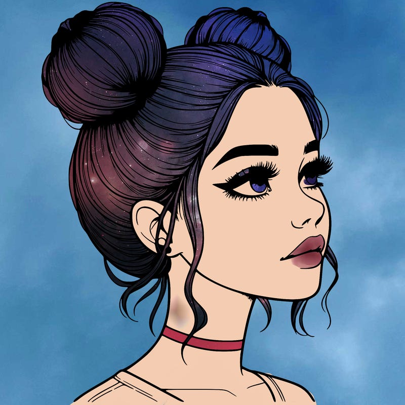 realistic girl with buns on the top of her head