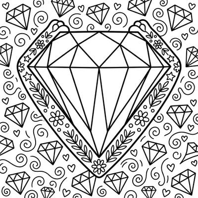 Dive into a world of glitter and glam with our delightful diamond jewelry coloring page, specially designed for young artists. This vibrant template features a prominent, easy-to-color diamond surrounded by charming patterns, perfect for sparking creativity.