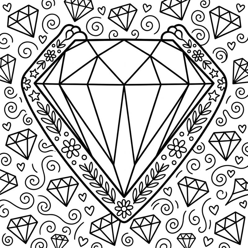 Dive into a world of glitter and glam with our delightful diamond jewelry coloring page, specially designed for young artists. This vibrant template features a prominent, easy-to-color diamond surrounded by charming patterns, perfect for sparking creativity.