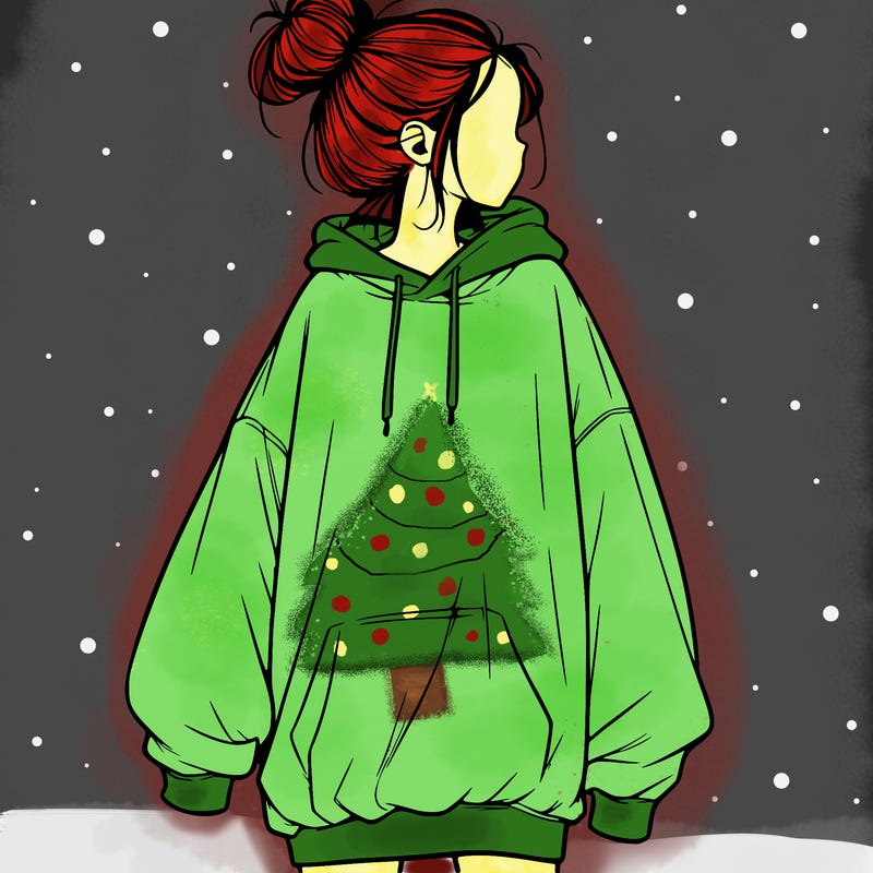 realistic girl with a oversized sweatshirt on and a bun