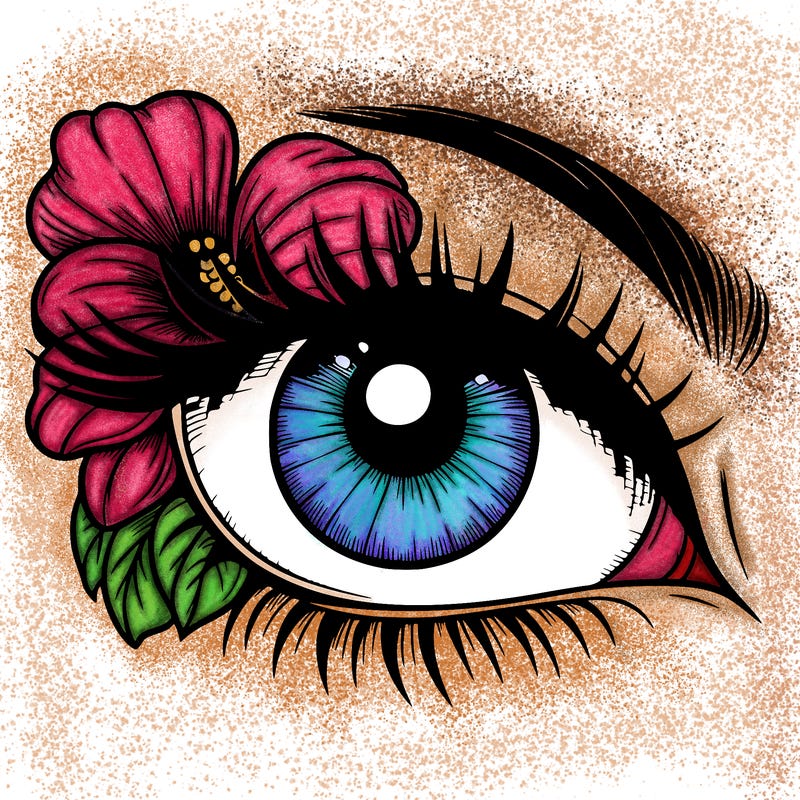 realistic eye with flower
