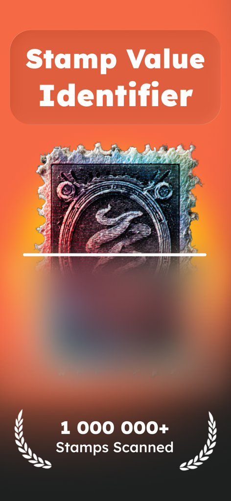 Stamp Value Identifier: Stampy - Une capture d'écran de l'application Stampy montrant un timbre en cours de numérisation pour identification et évaluation.