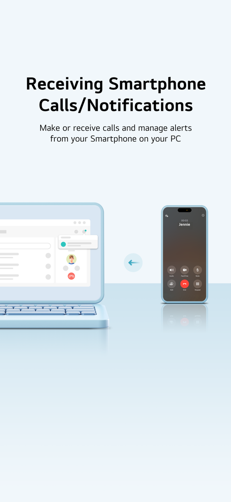 LG gram Link app demonstrating how to receive smartphone calls and notifications on a laptop