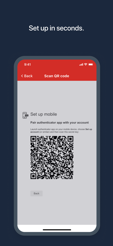 Pantalla de la aplicación LastPass Authenticator que muestra un código QR para la configuración rápida de la cuenta