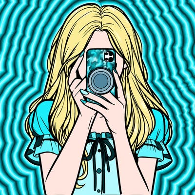 a realistic girl holding her phone taking pictures