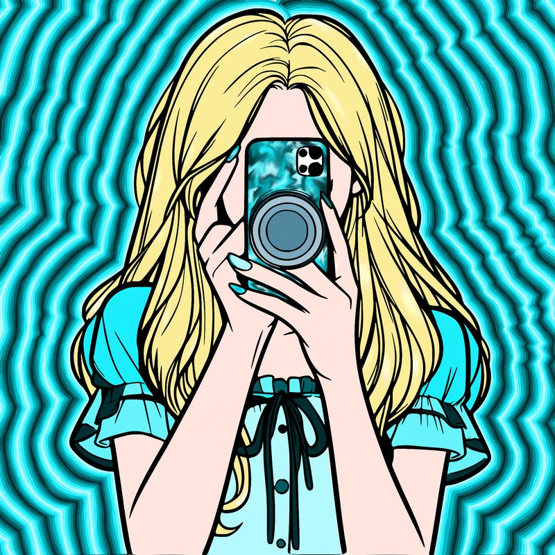a realistic girl holding her phone taking pictures