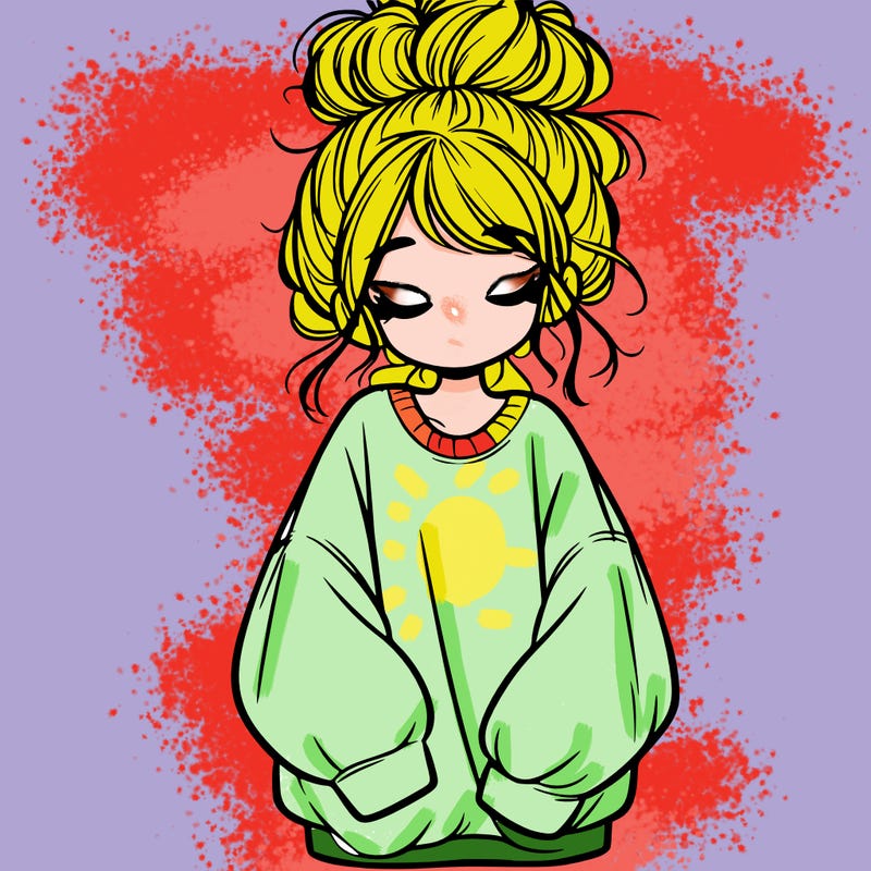girl with baggy sweatshirt and messy bun