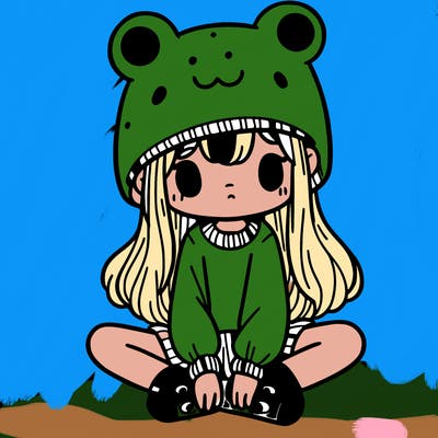 a girl wearing a frog hat and some frog socks