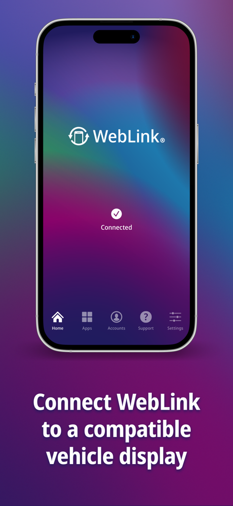 WebLink Host app interface on a smartphone showing connected status