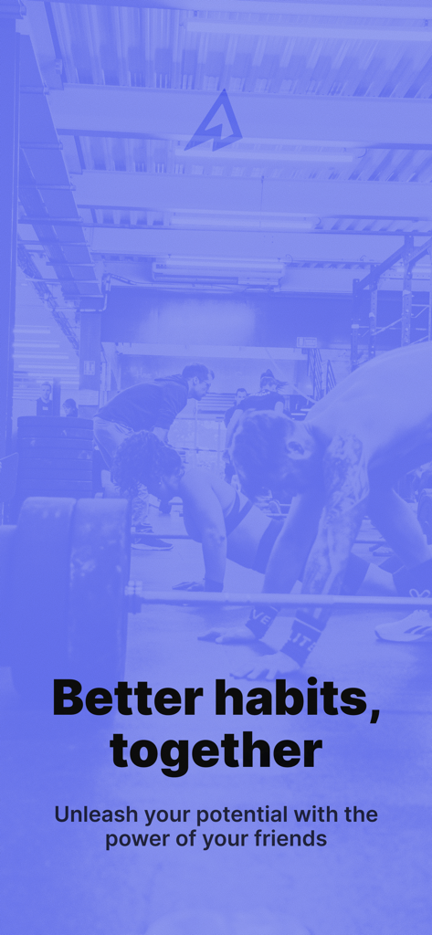 Ascend - Habit Tracker - A blue-tinted gym scene with people working out and text saying Better habits together for the Ascend habit tracking app