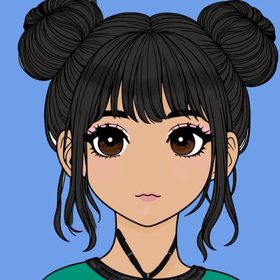 realistic girl with buns and bangs