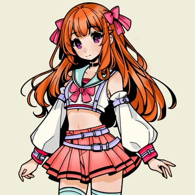 anime girl in crop top mini skirt