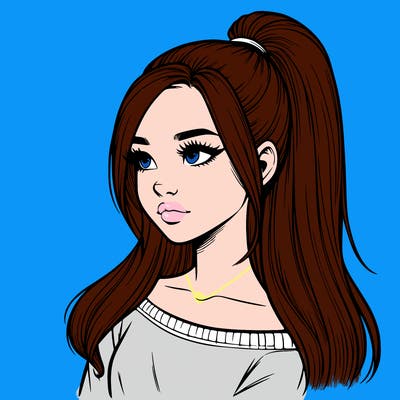 realistic girl with a high ponytail