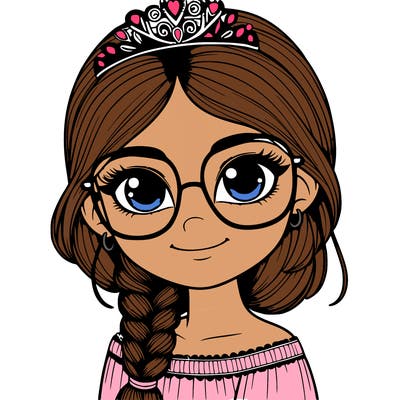 a girl with one braid and glasses who is a princess realistic