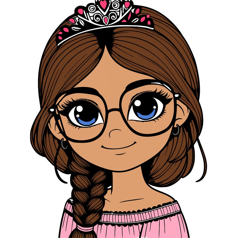 a girl with one braid and glasses who is a princess realistic