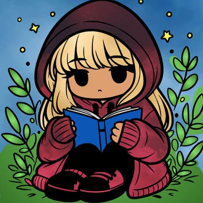 girl in oversized hoodie reading a book