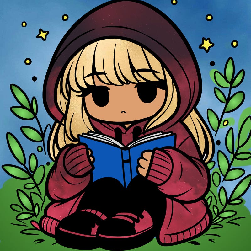 girl in oversized hoodie reading a book