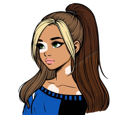 realistic girl with a high ponytail