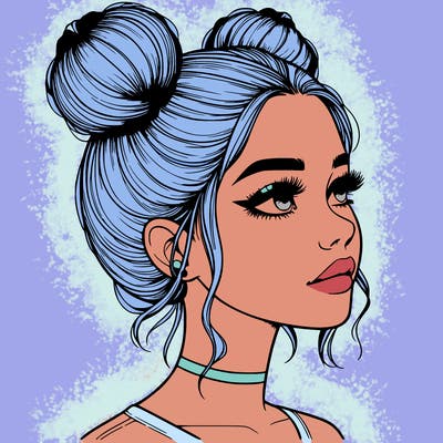 realistic girl with buns on the top of her head