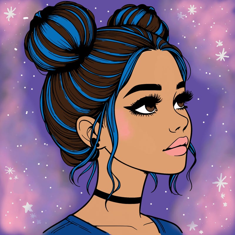 realistic girl with buns on the top of her head