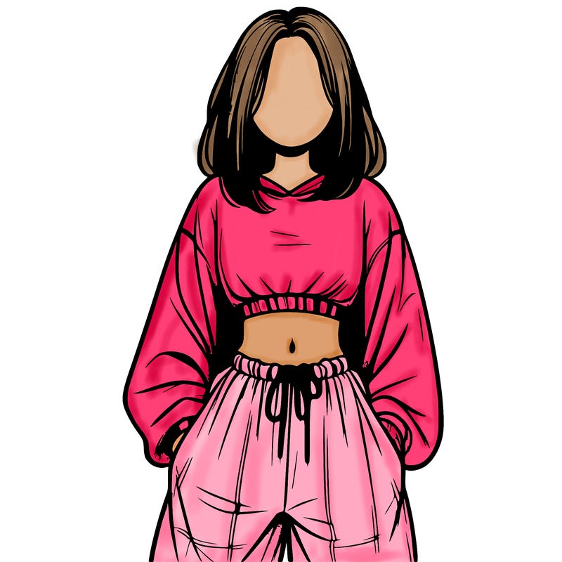 realistic girl faceless with baggy pants and a crop top