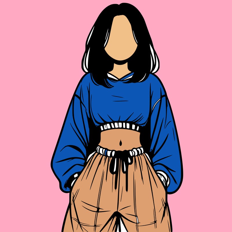 realistic girl faceless with baggy pants and a crop top