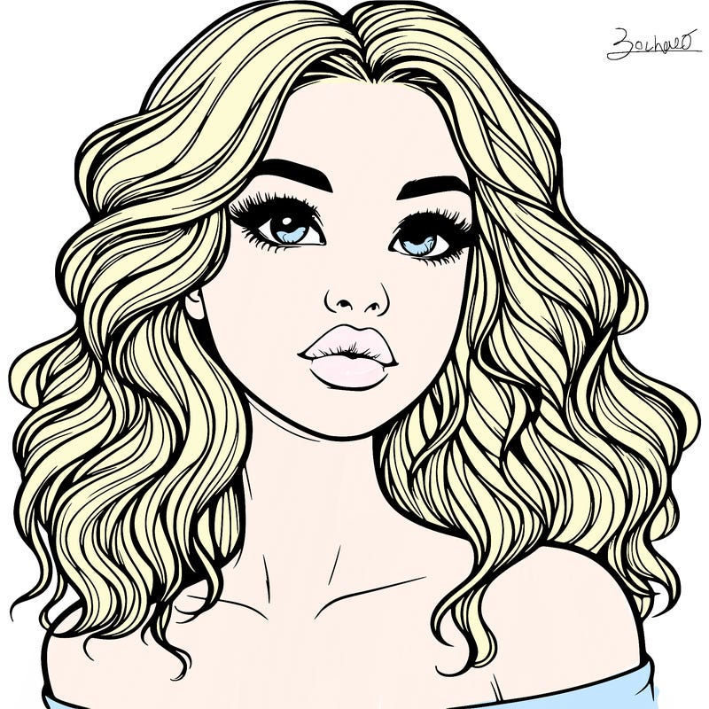 realistic girl with wavy hair and lips
