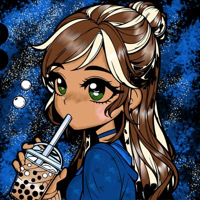 a realistic girl drinking boba