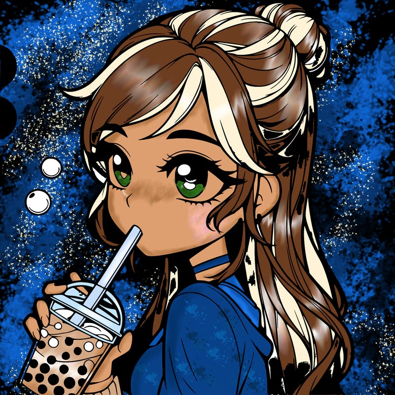 a realistic girl drinking boba