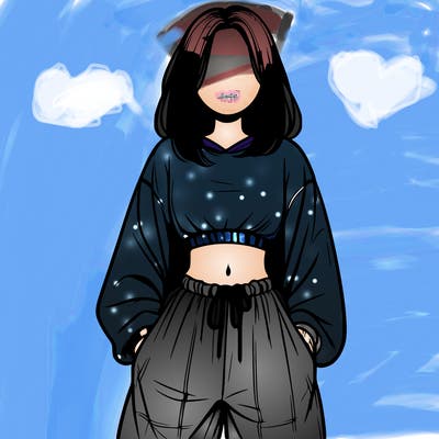 realistic girl faceless with baggy pants and a crop top