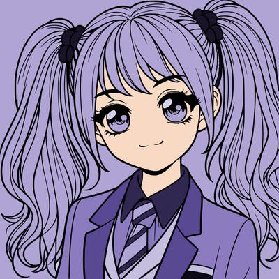 realistic girl with two ponytails and a suit on