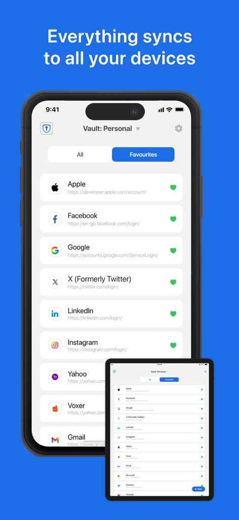 Password Manager ® - Password Manager App, die den synchronisierten persönlichen Tresor auf dem iPhone und iPad anzeigt.