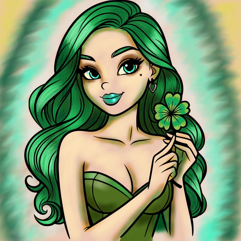 beautiful woman  carrying a clover