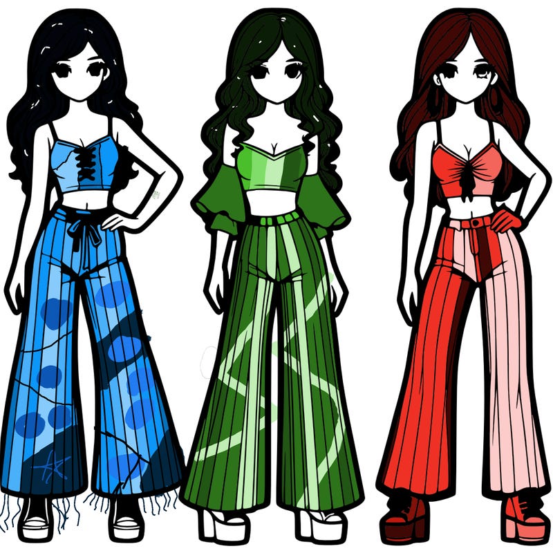 girls with flare pants and crop tops realistic