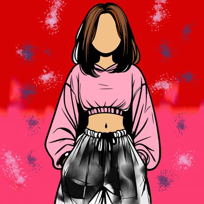 realistic girl faceless with baggy pants and a crop top