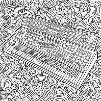 Explore the intricate world of music production with this detailed keyboard workstation coloring page. Perfect for music lovers and aspiring producers, this design offers a unique blend of technical detail and artistic expression.