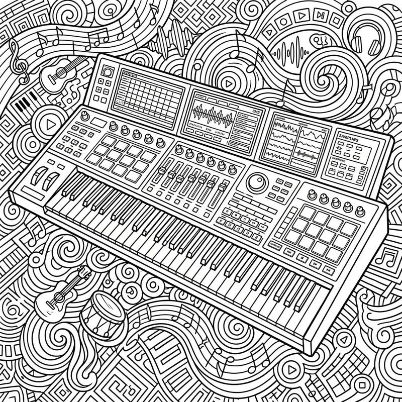 Explore the intricate world of music production with this detailed keyboard workstation coloring page. Perfect for music lovers and aspiring producers, this design offers a unique blend of technical detail and artistic expression.