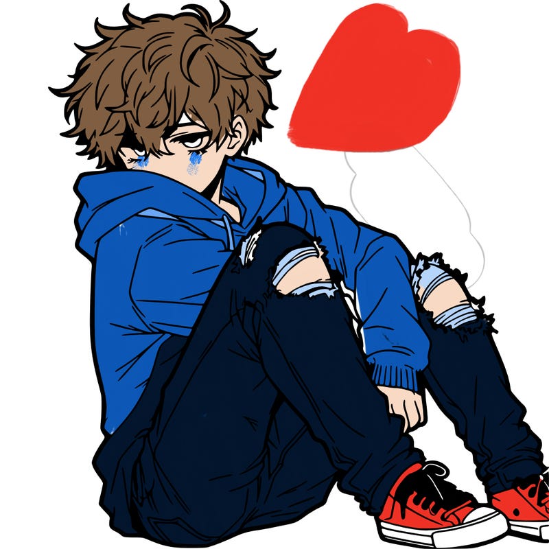 a male hoddie ripped jeans messy hair anime