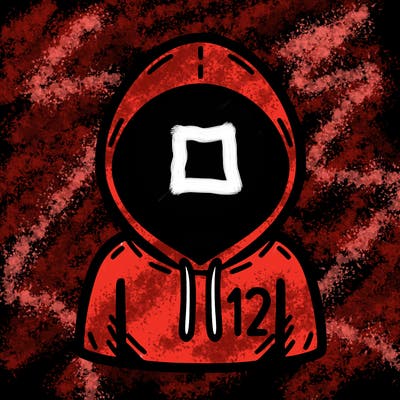 a person with non face waering a hoodie with a small 132 symbol