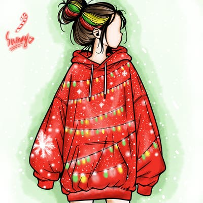 realistic girl with a oversized sweatshirt on and a bun