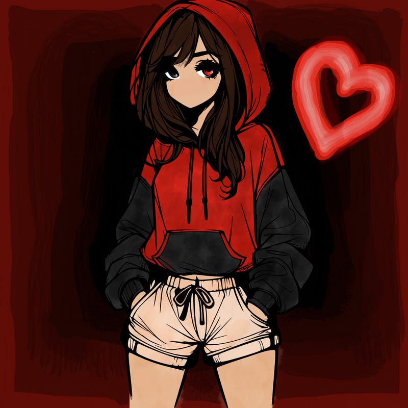 realistic girl in shorts and hoodie