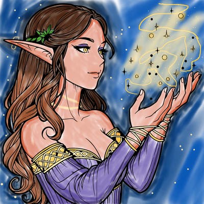realistic elf girl doing magic