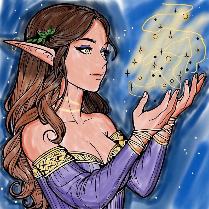 realistic elf girl doing magic